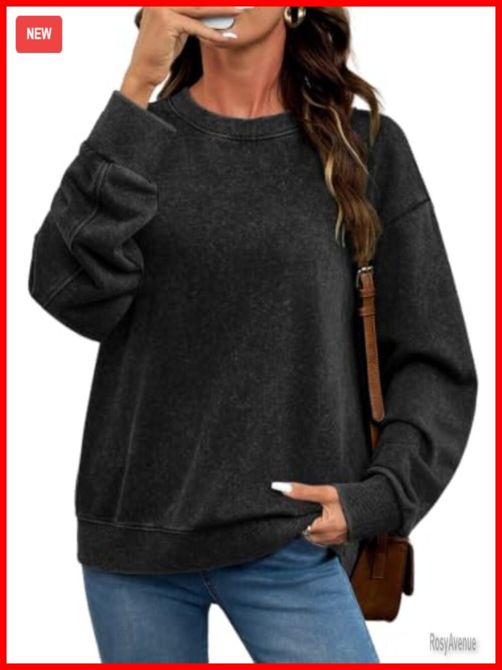 SHEWIN Acid Wash Sweatshirt Women Crewneck Long Sleeve Pullover Top